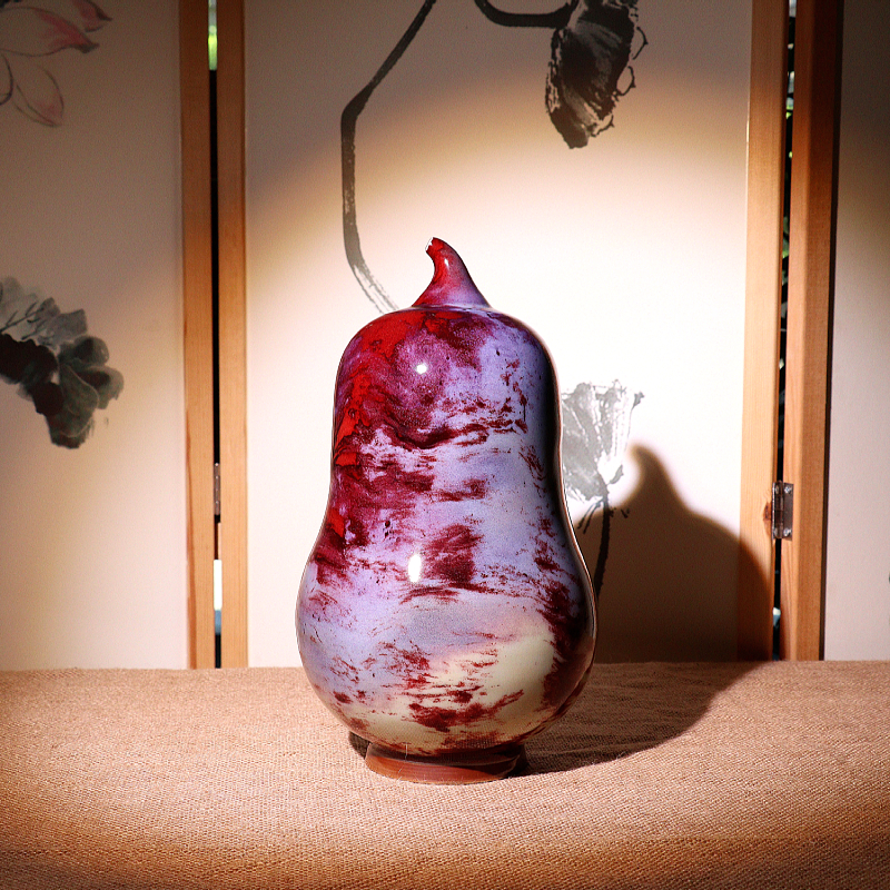 钧瓷煤烧釉福禄瓶 禹州神垕孔家钧窑花瓶办公室摆件商务礼品