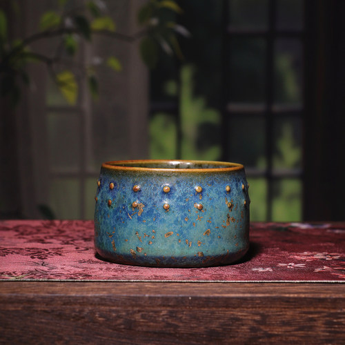 炭烧古钉杯 任晓飞茶杯钧瓷手工原矿茶器中式复古风窑变孔雀蓝