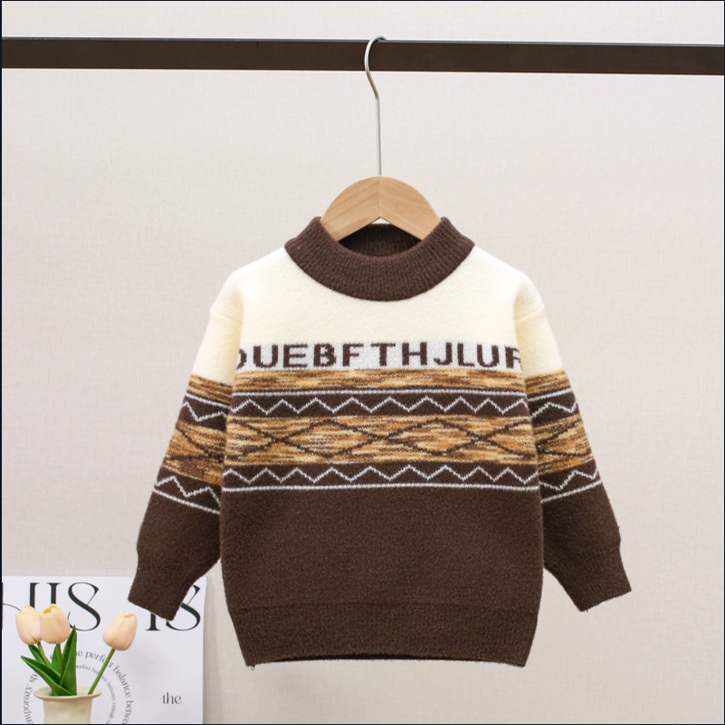 男童秋冬毛衣加厚2025冬季新款渐变色领男宝宝儿童针织衫男孩线衣