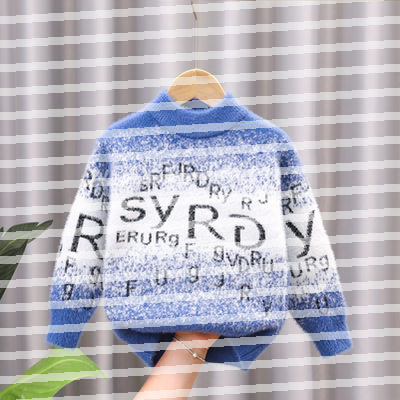 男童水貂绒毛衣加绒秋冬款新儿童打底衫渐变色加厚洋气大童毛线衣