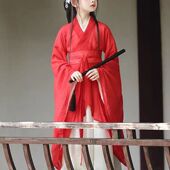 女童战国袍魏晋风红色广袖 表演 套装 古装 演出服女孩连衣裙成人女装