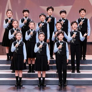 元旦儿童中小学生爱国合唱演出服国风演讲朗诵比赛服装男女童礼服