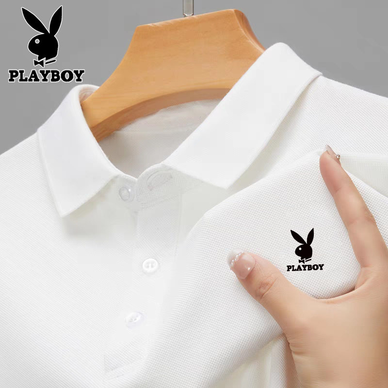花花公子男士丝光棉POLO衫短袖翻领T恤爸爸装夏季上衣服商务半袖