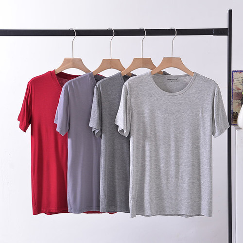 莫代尔休闲纯色v领t恤家居服半袖