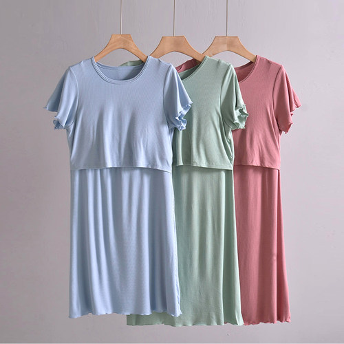 莫代尔哺乳睡裙喂奶服孕妇外出