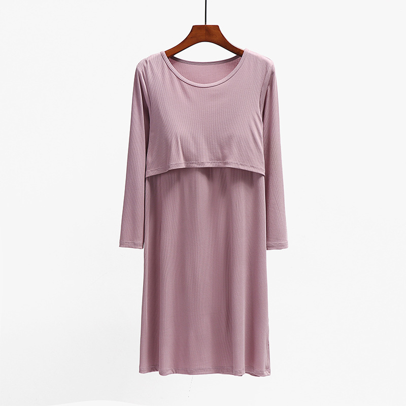 螺纹哺乳连衣裙睡裙秋孕妇月子服