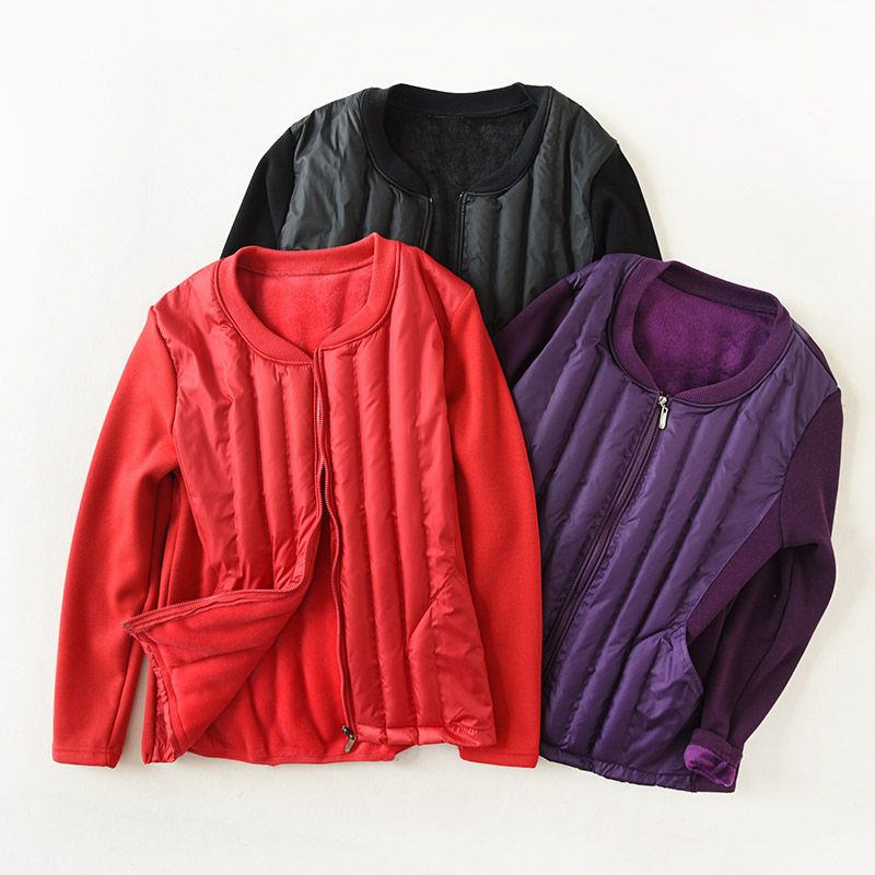 羽绒棉外套秋冬款男士女士保暖双层加厚加绒长袖上衣贴片压胶设计