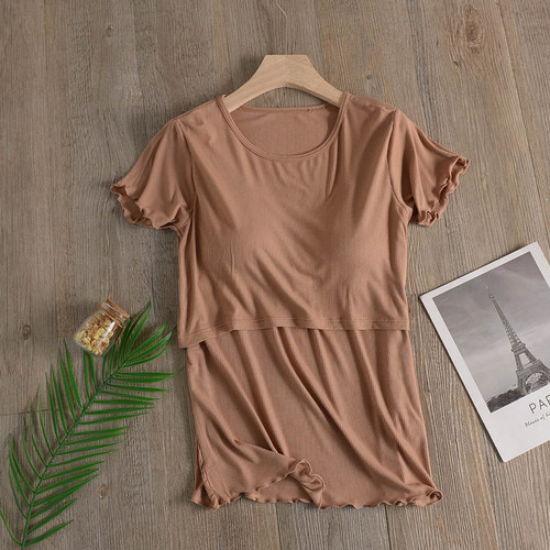 莫代尔薄款孕妇喂奶服哺乳衣短袖