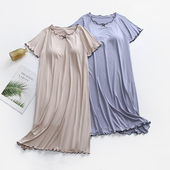 睡裙女大码 夏季 带胸垫一体莫代尔棉短袖 宽松睡衣冰丝可外穿家居服