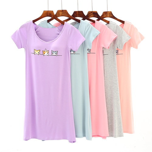 莫代尔夏季带胸垫睡裙家居裙