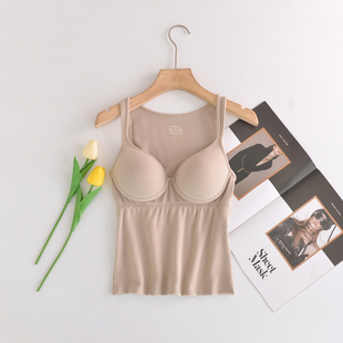 秋冬季女士新款加绒细螺纹德绒波波杯上衣百搭一体式打底保暖背心