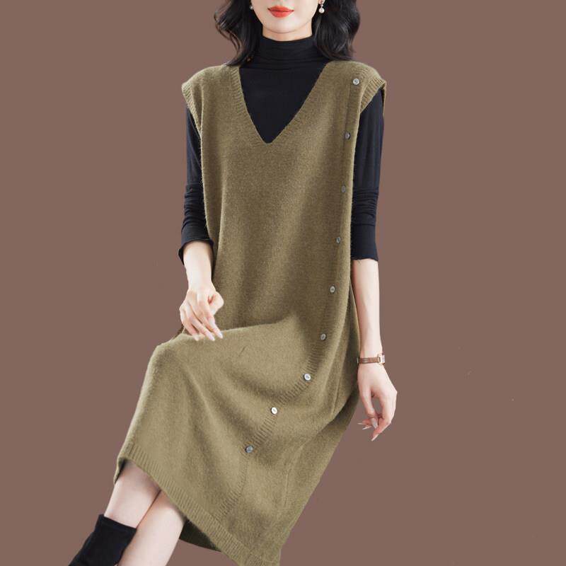 胖mm加大码针织羊毛衫女宽松马甲连衣裙直筒羊绒毛衣时尚百搭遮肉