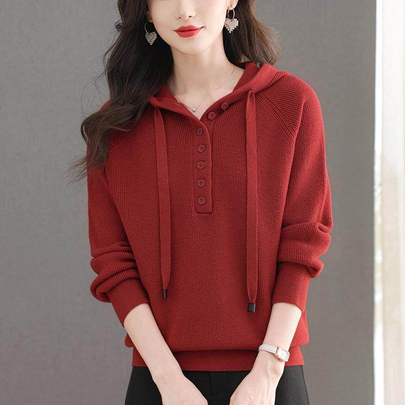 羊毛衫女连帽针织毛衣2024秋冬新款妈妈装宽松加大码内搭休闲卫衣