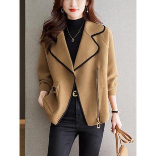 西装领外套女2025新款爆款春秋季加厚水貂绒外衣女短款针织开衫