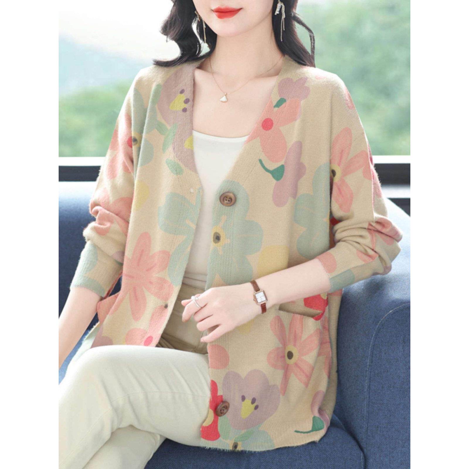 200斤大码女装洋气妈妈加肥加大针织开衫中老年宽松春装羊绒外搭