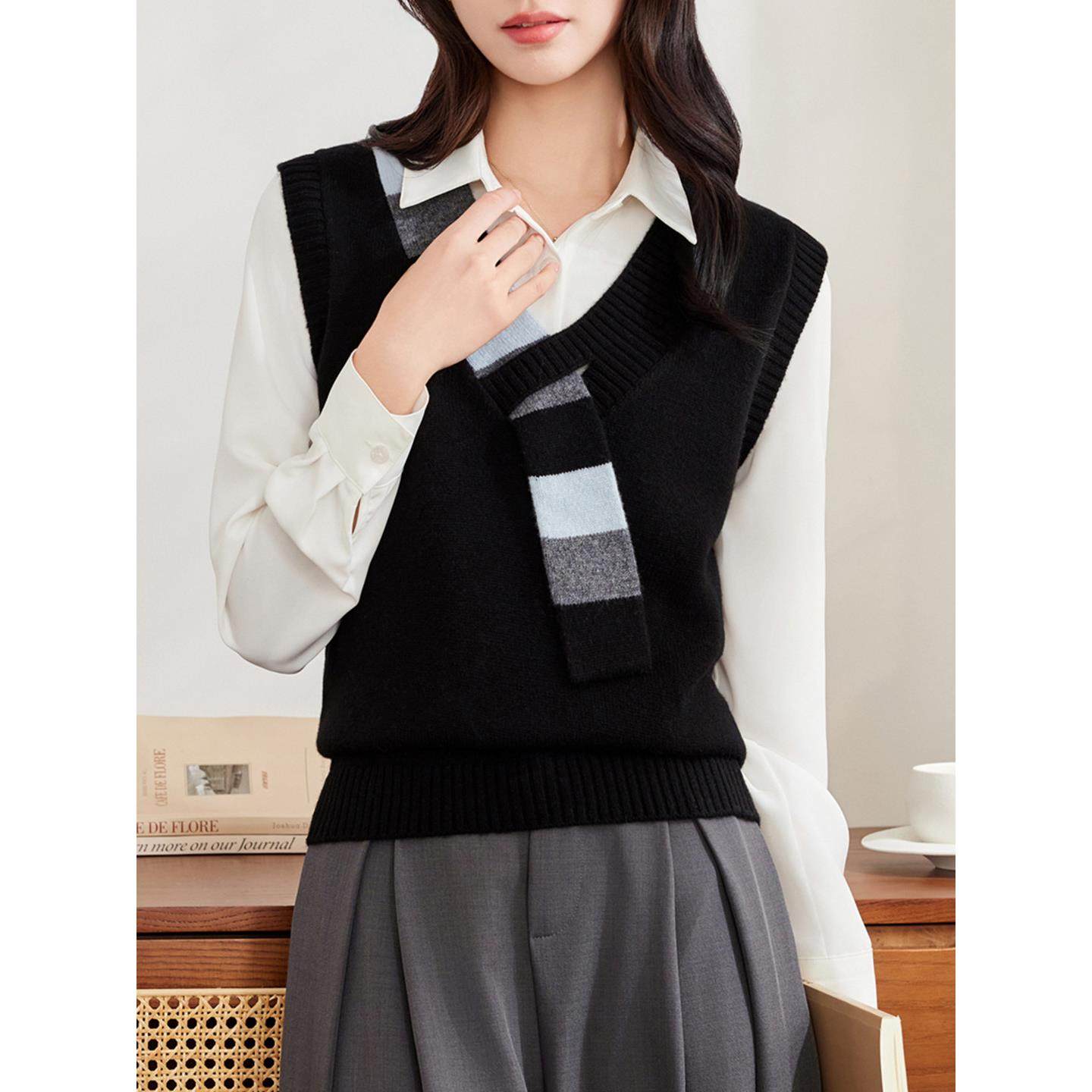 针织马甲女款时髦洋气100纯羊毛2025春秋新款外搭叠穿V领毛衣背心