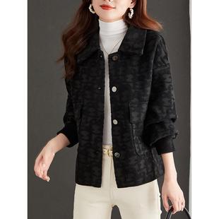 春秋季2025年新款开衫宽松时尚外搭短款黑色翻领保暖水貂绒外套女