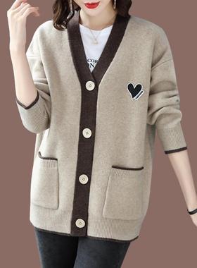 羊毛针织开衫宽松早秋装新款加厚女士毛衣外套春秋外搭披肩羊绒衫