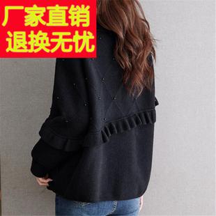 黑色呢子大衣翻领短外套2025新款秋冬女短款宽松大码外搭毛呢开衫