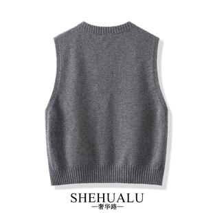 纯羊毛拉炼针织马甲女时髦洋气2025春秋新款外搭叠穿圆领毛衣背心