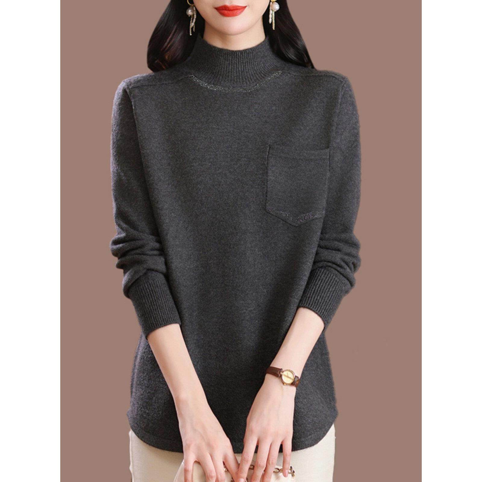 中年妈妈遮肚打底衫秋冬中长款半高领羊毛衫内搭洋气宽松大码毛衣