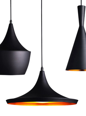 简约西餐厅灯具单头咖啡厅吧台创意复古工业风黑色三头乐器小吊灯