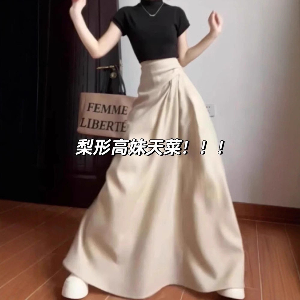 半身裙长款女春夏季穿搭掐腰裙a字半裙法式夏天长裙到脚踝裙子