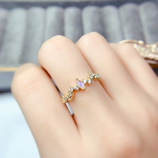 设计师款s925银月光石戒指女百搭镶嵌活口指环可选空托马目2.5x5