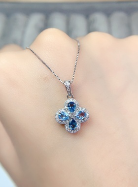 新款925银四叶草吊坠3x4mm托帕石百搭时尚轻奢女复古精致可选空托