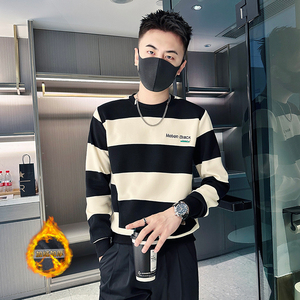 咖啡WY212单P58绒P68控88抖音直播店主风条纹男圆领卫衣社会小伙图片