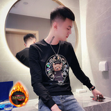 黑首加绒WY70-P68控88加绒加厚小熊印花男套头卫衣抖音上衣，男装卫衣，星座309A