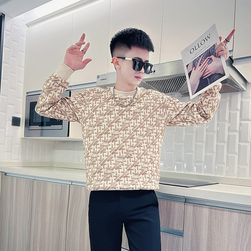 卡首WY306-P58控78抖音主风秋冬男士提花卫衣休闲百搭男社会小伙，男装卫衣，星座309A