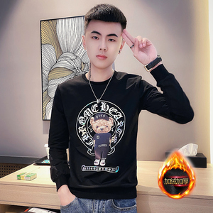 黑首加绒WY70-P68控88加绒加厚小熊印花男套头卫衣抖音上衣图片