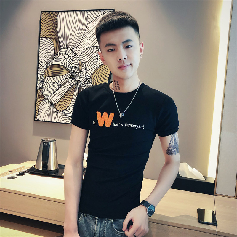 黑首DT63-p35抖音直播店主风夏季圆领百搭男短袖t恤精神社会小伙图片