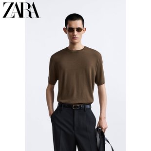 男装 ZARA24春季 700 新品 T恤 5755408 休闲纯羊毛针织圆领短袖