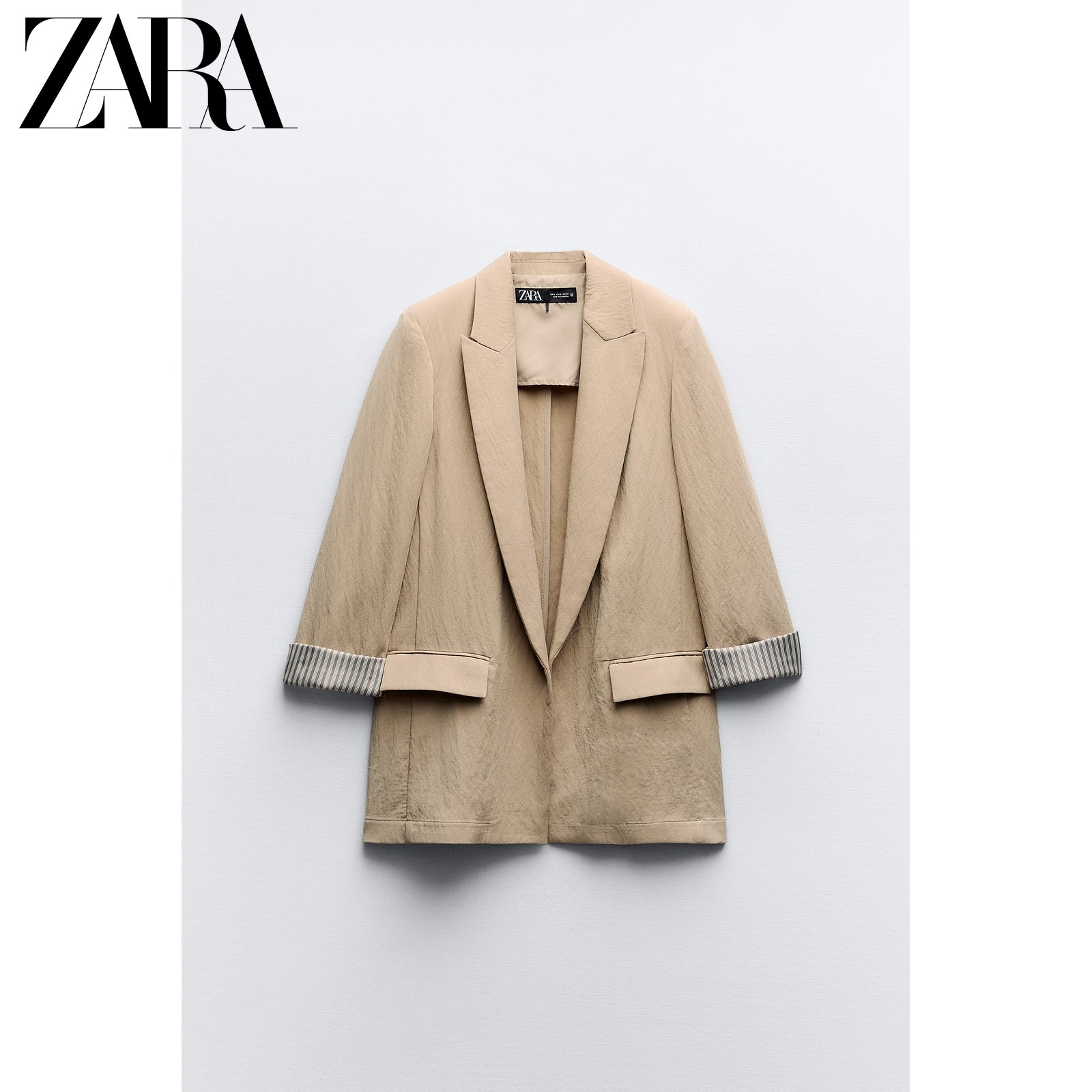 ZARA24春季新品 女装 撞色可卷袖口西装外套 8372051 756