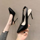 女百搭气质黑色职业单鞋 尖头防水台包头凉鞋 后空一字带细跟高跟鞋