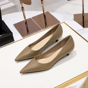 裸色高跟鞋女2026新款低跟不累脚黑色职业工作鞋细跟尖头单鞋3CM