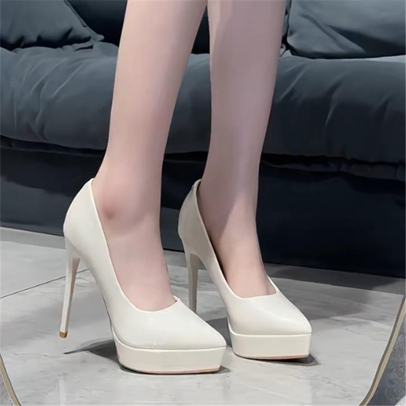 法式米白色高跟鞋女2026年新款细跟防水台不累脚气质尖头单鞋12CM