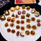 美拉德棕色琥珀耳环2025新款 爆款 港风耳钉女咖啡色轻奢高级感耳饰