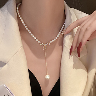 微镶锆石蝴蝶结珍珠吊坠项链女新款潮轻奢小众设计感高级感锁骨链
