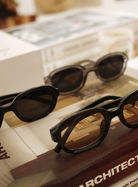 包邮男女韩国INS潮流太阳镜90'SRetro黑框茶色眼镜复古椭圆框墨镜