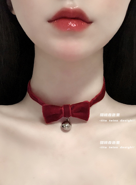 丝绒铃铛项圈颈链可爱蝴蝶结复古
