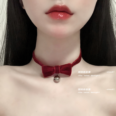 丝绒铃铛项圈颈链可爱蝴蝶结复古