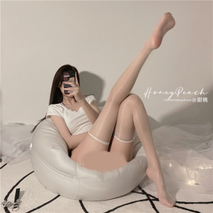 HP：1d无边马高油亮白灰丝袜女性感超薄半截过膝大腿袜油光长筒袜