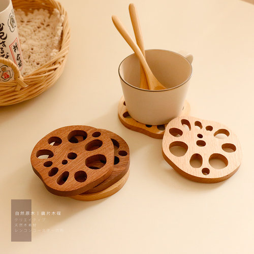 藕片透气实木功夫茶水杯仿烫木垫