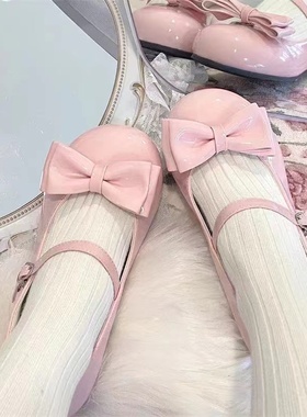 lolita可爱蝴蝶结低跟圆头lo鞋女2024新款jk制服百搭玛丽珍小皮鞋