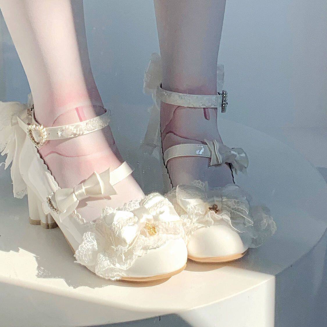 lolita蝴蝶结中跟鞋子甜美玛丽珍图片