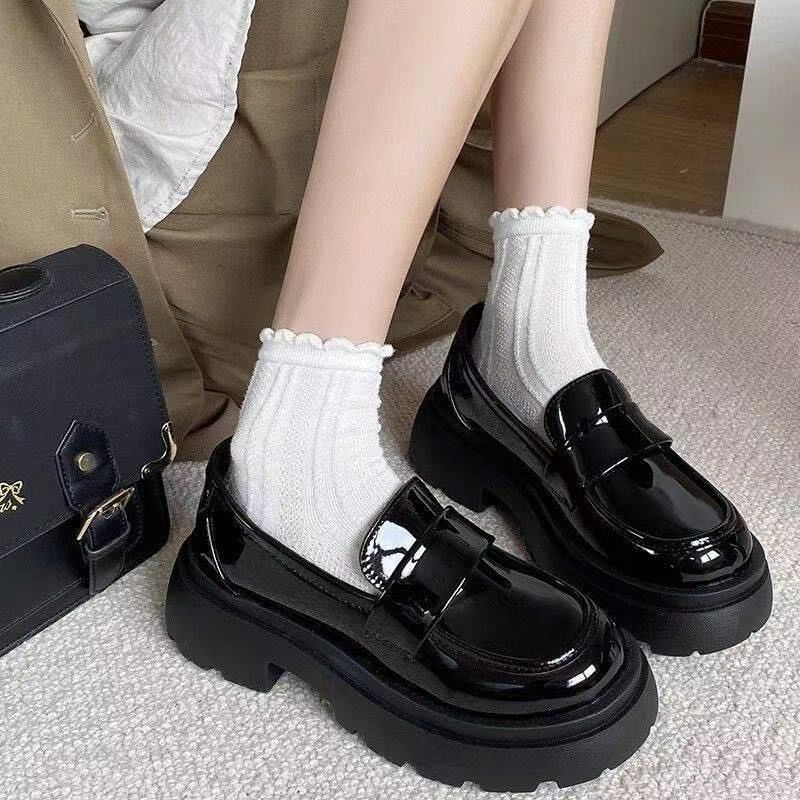 厚底小皮鞋女英伦风高跟乐福鞋子图片