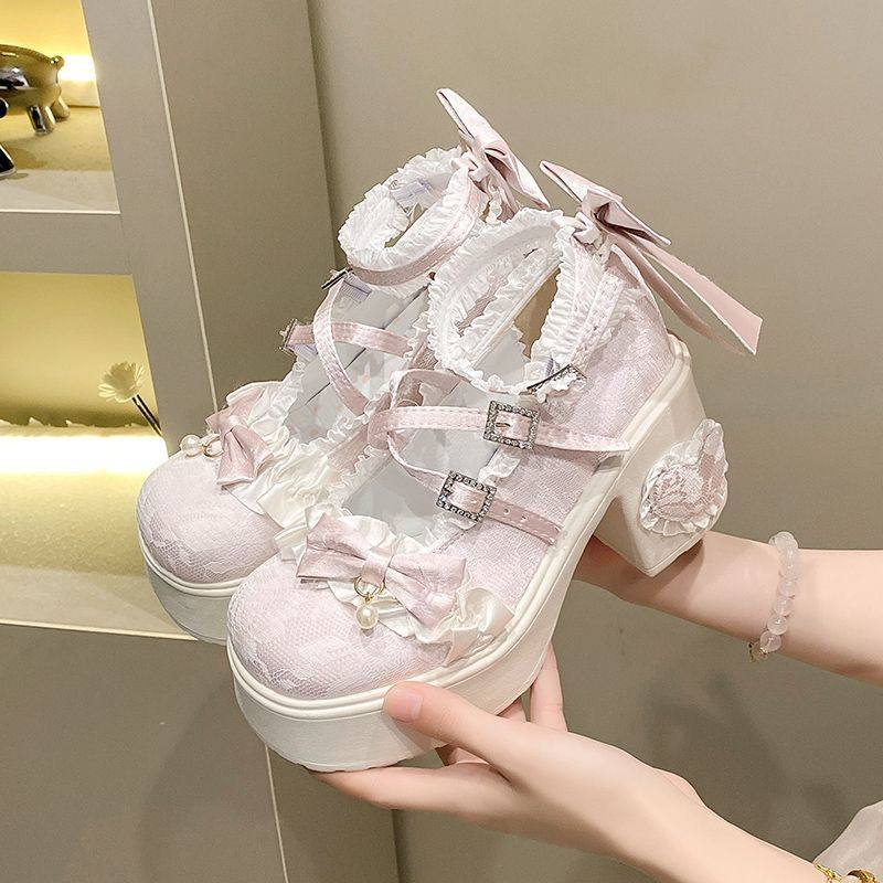 lolita鞋子少女甜美JK制服蕾丝圆头洛丽塔玛丽珍鞋舒适粗跟lo鞋子